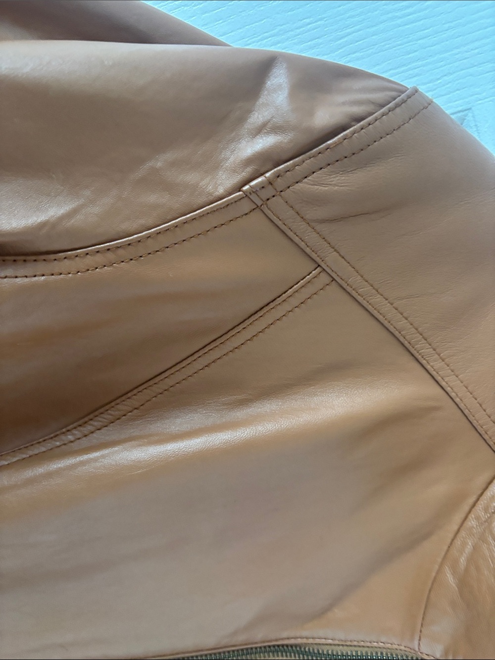 VINTAGE Women's Funnel Neck Leather Jacket - Warm Carmel SZ 3X - Picture 3 of 15